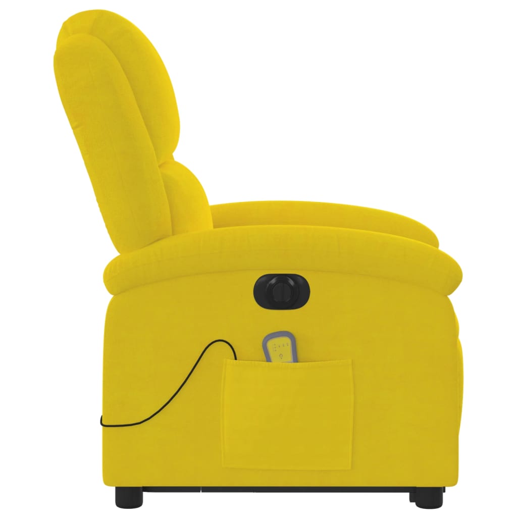 Poltrona massagens reclin. elevatória elétrica veludo amarelo