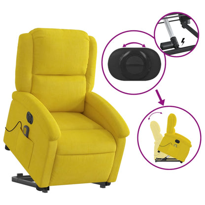 Poltrona massagens reclin. elevatória elétrica veludo amarelo