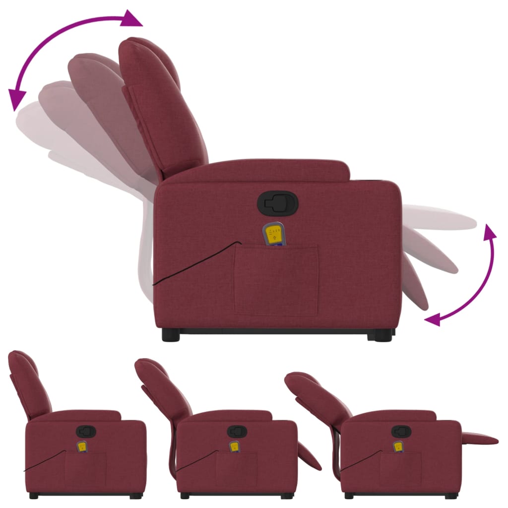 Poltrona Relax Luge Elevatória com 6 Pontos de Massagens e Reclinação Manual em Tecido Respirável - Vermelho Tinto - Design Moderno