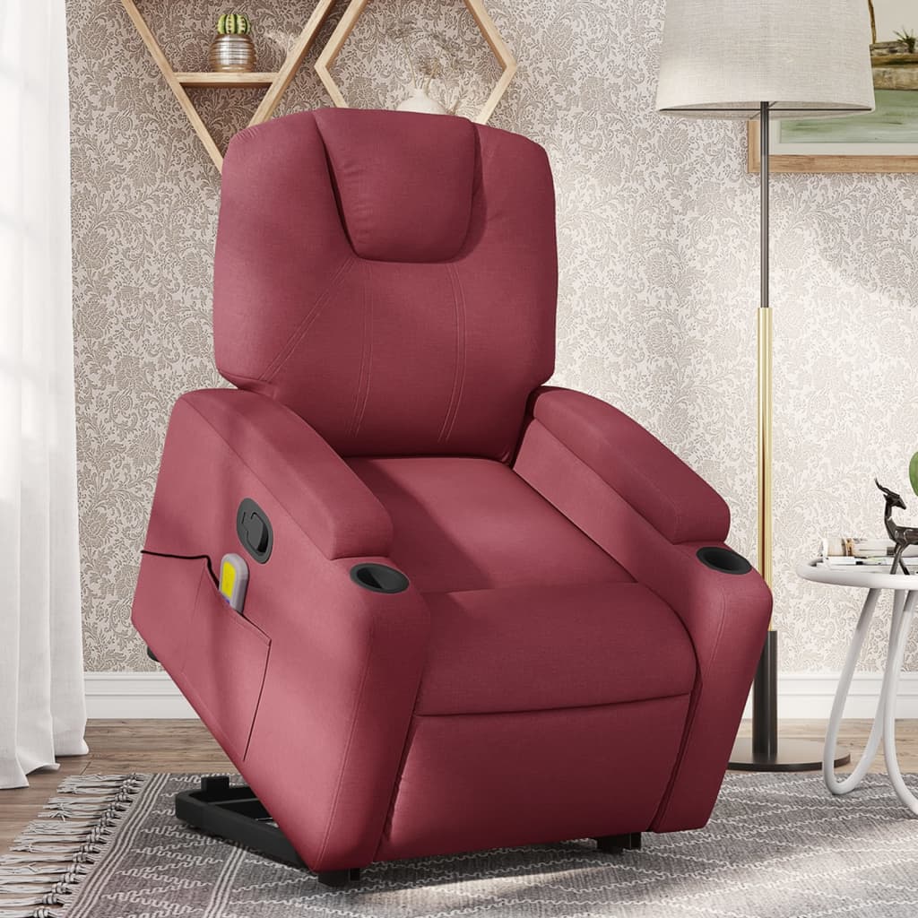 Poltrona Relax Luge Elevatória com 6 Pontos de Massagens e Reclinação Manual em Tecido Respirável - Vermelho Tinto - Design Moderno