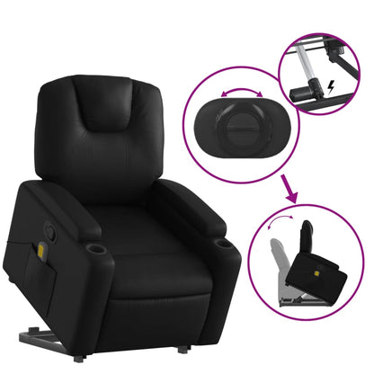 Poltrona Relax Luge Elevatória com 6 Pontos de Massagens e Reclinação Manual em Couro Artificial - Preto - Design Moderno