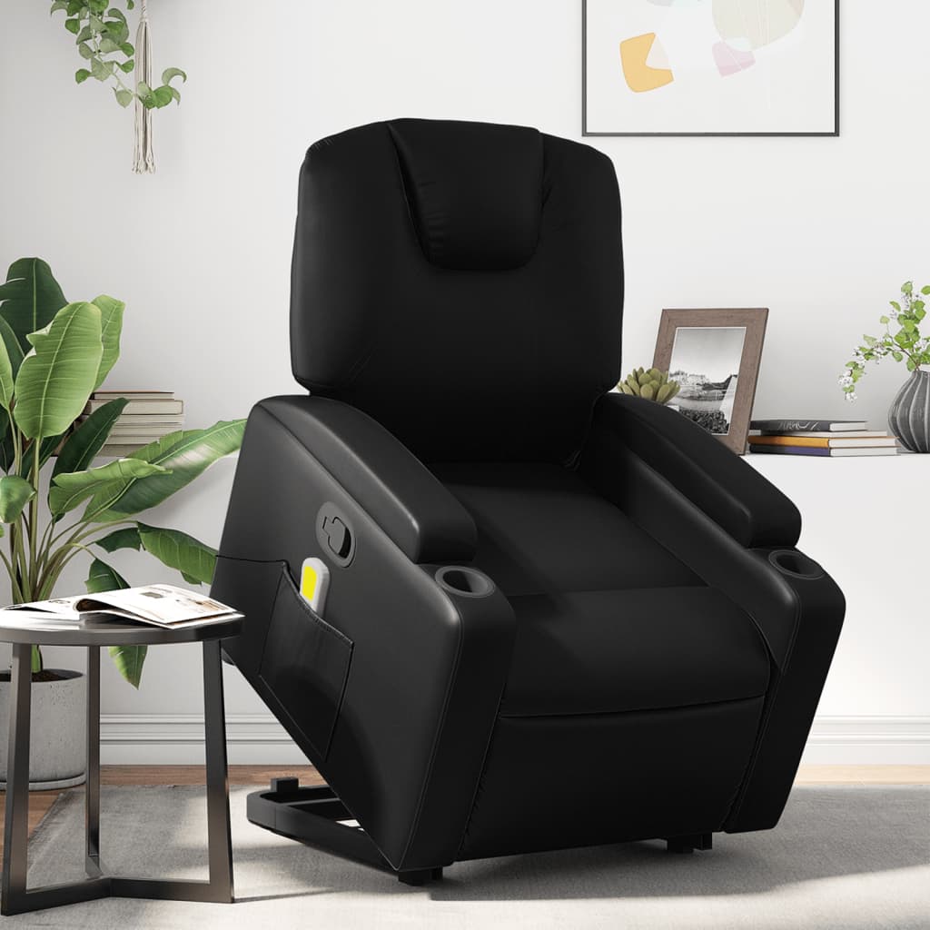 Poltrona Relax Luge Elevatória com 6 Pontos de Massagens e Reclinação Manual em Couro Artificial - Preto - Design Moderno