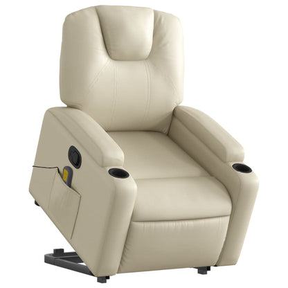 Poltrona Relax Luge Elevatória com 6 Pontos de Massagens e Reclinação Manual em Couro Artificial - Creme - Design Moderno