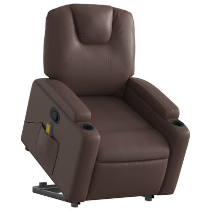 Poltrona Relax Luge Elevatória com 6 Pontos de Massagens e Reclinação Manual em Couro Artificial - Castanho - Design Moderno