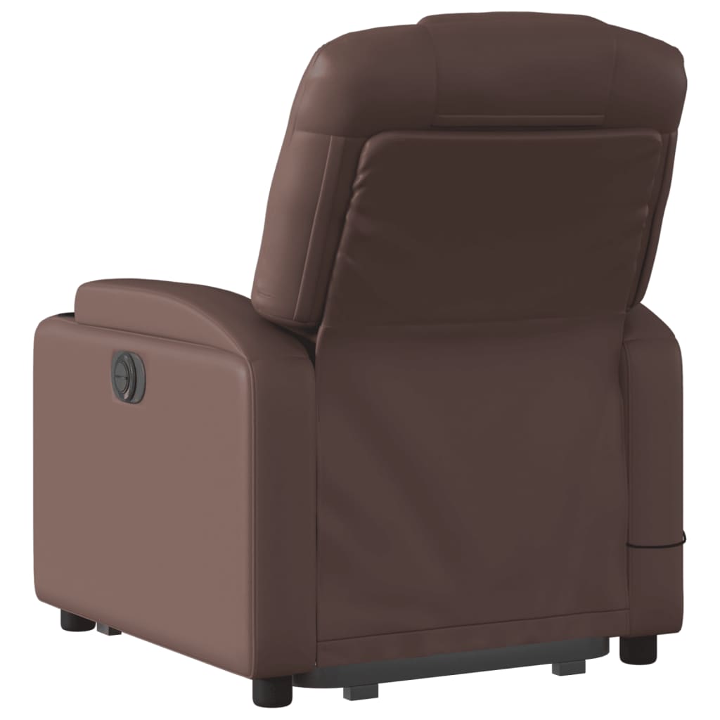 Poltrona Relax Luge Elevatória com 6 Pontos de Massagens e Reclinação Manual em Couro Artificial - Castanho - Design Moderno