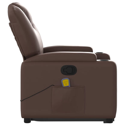 Poltrona Relax Luge Elevatória com 6 Pontos de Massagens e Reclinação Manual em Couro Artificial - Castanho - Design Moderno