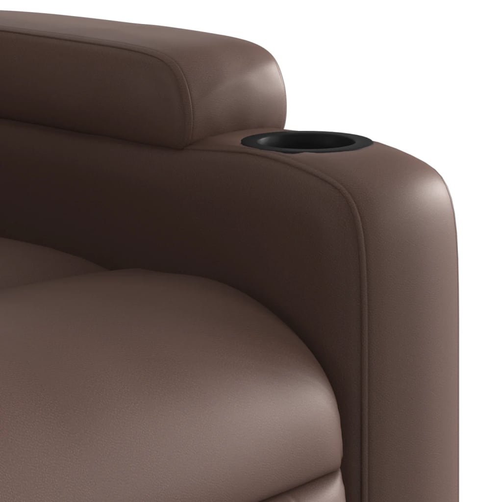 Poltrona Relax Luge Elevatória com 6 Pontos de Massagens e Reclinação Manual em Couro Artificial - Castanho - Design Moderno