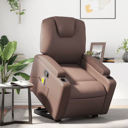 Poltrona Relax Luge Elevatória com 6 Pontos de Massagens e Reclinação Manual em Couro Artificial - Castanho - Design Moderno