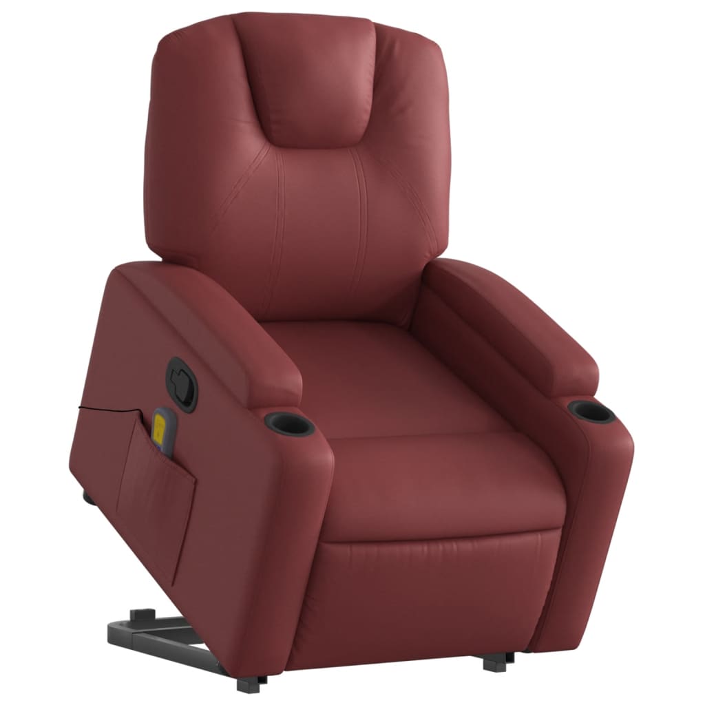 Poltrona Relax Luge Elevatória com 6 Pontos de Massagens e Reclinação Manual em Couro Artificial - Vermelho Tinto - Design Moderno