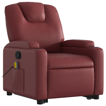 Poltrona Relax Luge Elevatória com 6 Pontos de Massagens e Reclinação Manual em Couro Artificial - Vermelho Tinto - Design Moderno