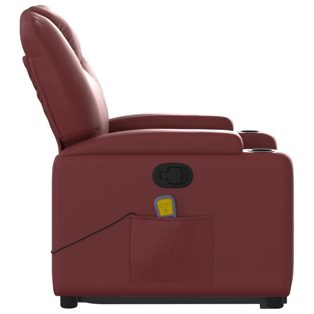 Poltrona Relax Luge Elevatória com 6 Pontos de Massagens e Reclinação Manual em Couro Artificial - Vermelho Tinto - Design Moderno