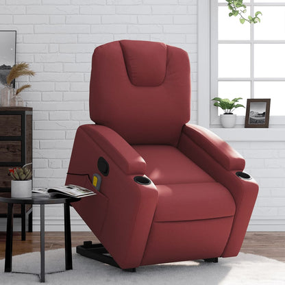 Poltrona Relax Luge Elevatória com 6 Pontos de Massagens e Reclinação Manual em Couro Artificial - Vermelho Tinto - Design Moderno