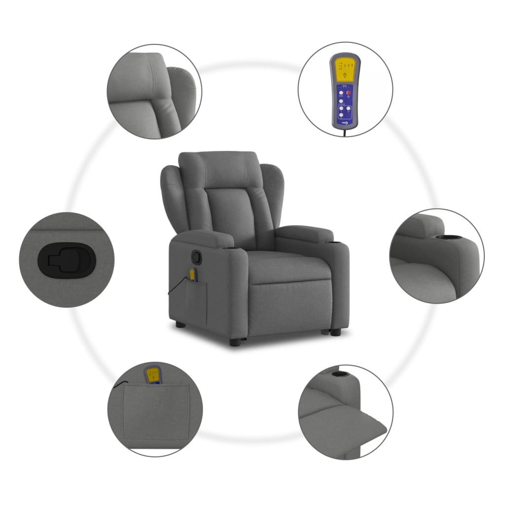 Poltrona Relax Faro Elevatória com 6 Pontos de Massagens e Reclinação Manual em Tecido - Cinzento Escuro - Design Moderno