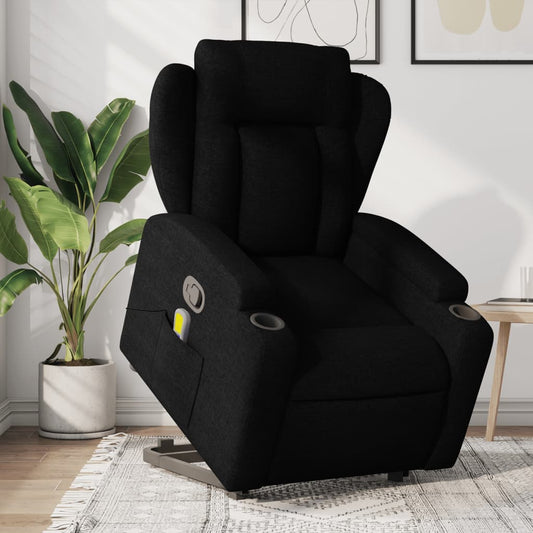 Poltrona Relax Faro Elevatória com 6 Pontos de Massagens e Reclinação Manual em Tecido - Preto - Design Moderno