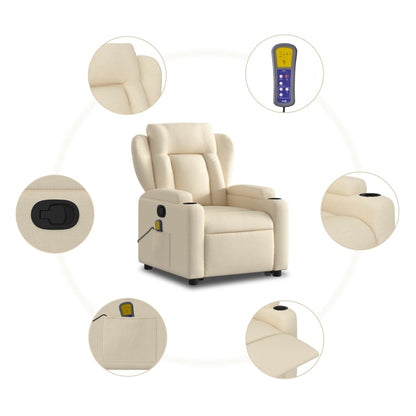 Poltrona Relax Faro Elevatória com 6 Pontos de Massagens e Reclinação Manual em Tecido - Creme - Design Moderno