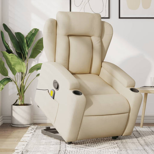 Poltrona Relax Faro Elevatória com 6 Pontos de Massagens e Reclinação Manual em Tecido - Creme - Design Moderno