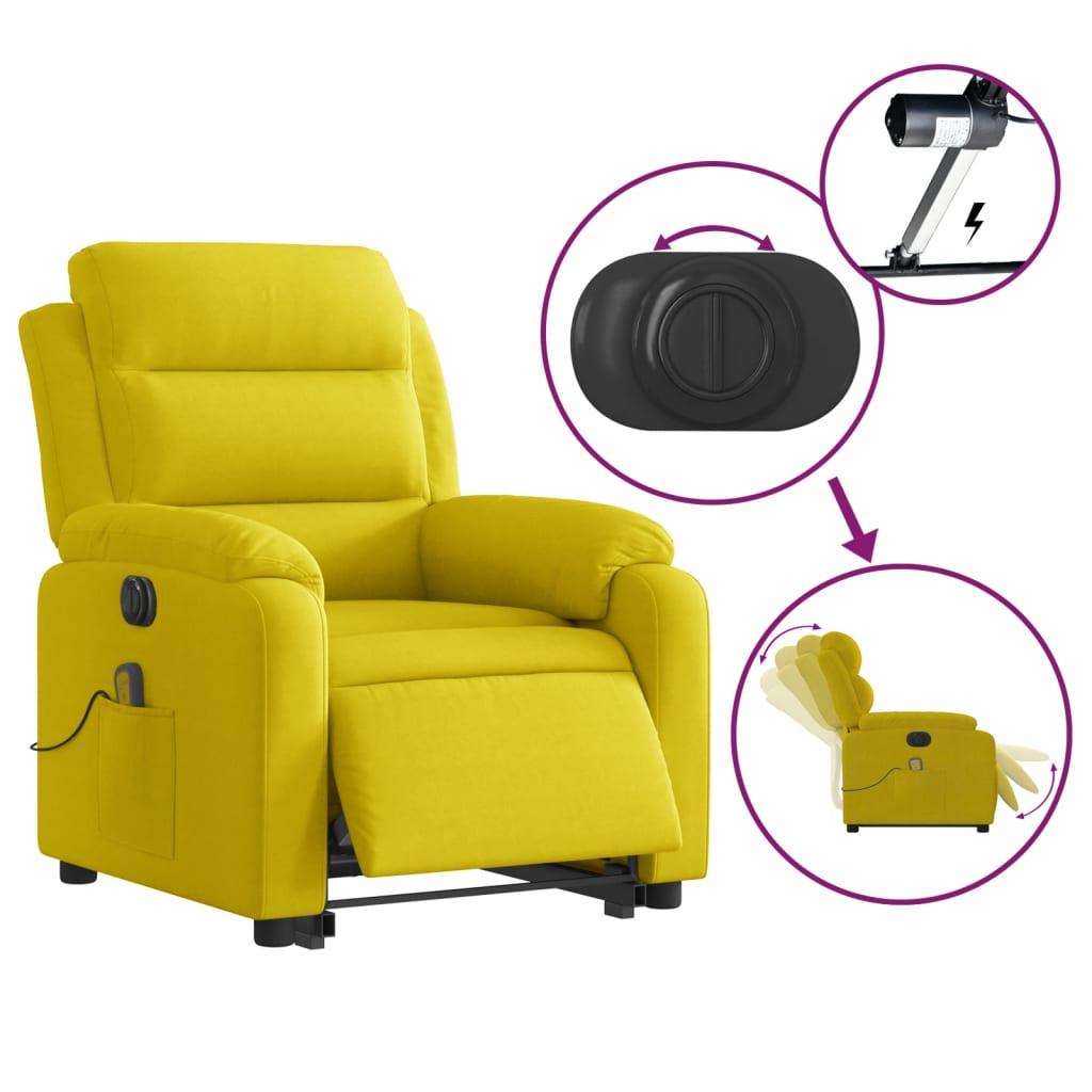 Poltrona massagens reclin. elevatória elétrica veludo amarelo