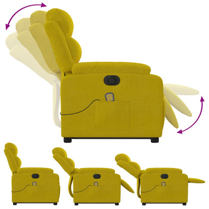 Poltrona massagens reclin. elevatória elétrica veludo amarelo