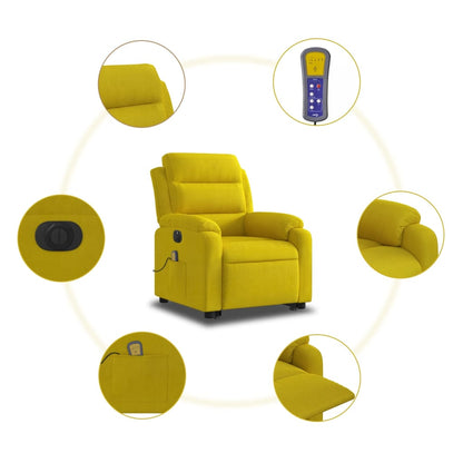 Poltrona massagens reclin. elevatória elétrica veludo amarelo