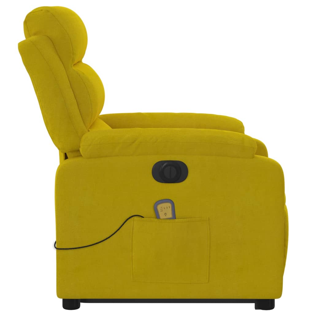 Poltrona massagens reclin. elevatória elétrica veludo amarelo