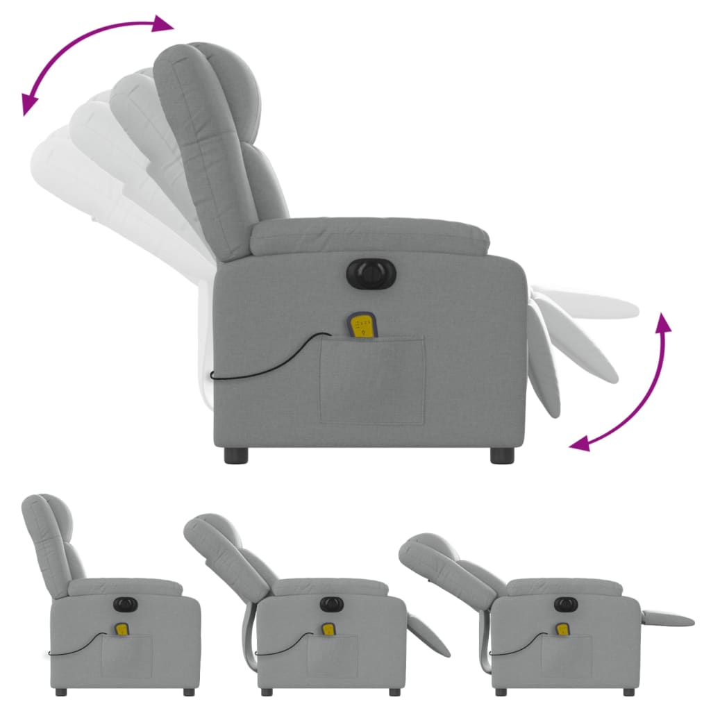 Poltrona Atenas com 6 Pontos de Massagens e Reclinação Elétrica em Tecido Respirável - Cinzento Claro - Design Moderno