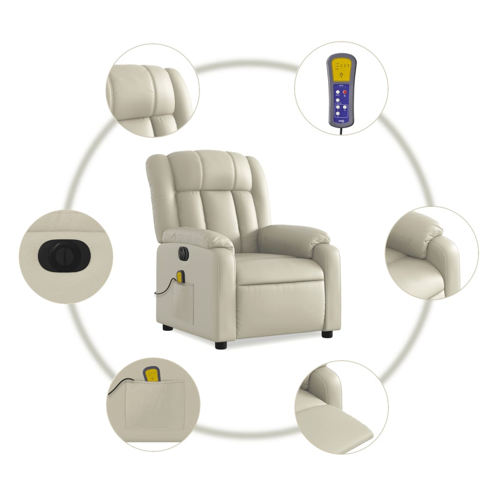 Poltrona Tapi com Massagens e Reclinação Elétrica em Couro Artificial - Creme - Design Moderno