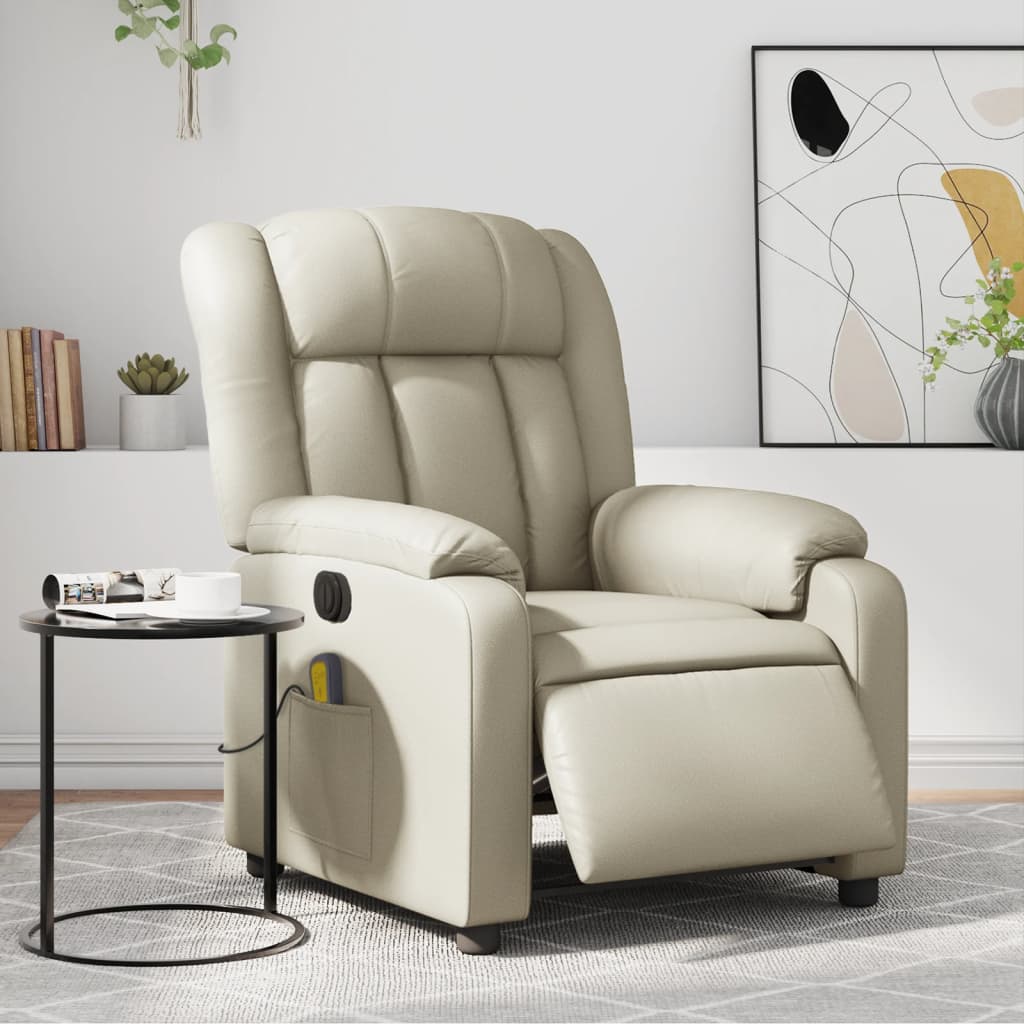 Poltrona Tapi com Massagens e Reclinação Elétrica em Couro Artificial - Creme - Design Moderno