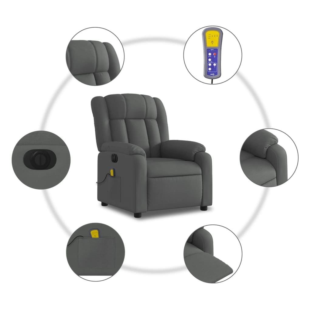 Poltrona Tapi com 6 Pontos de Massagens e Reclinação Elétrica em Tecido Respirável - Cinzento Escuro - Design Moderno