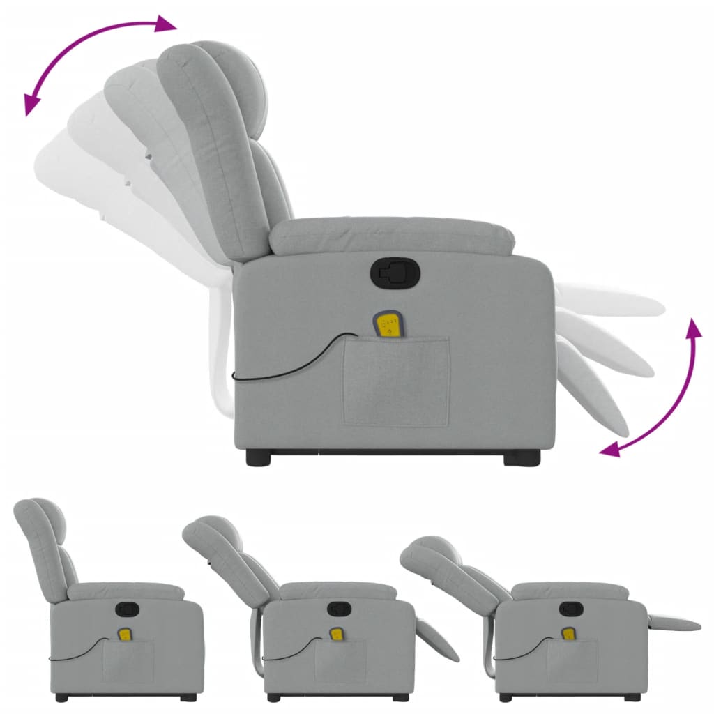 Poltrona Tapi Elevatória com 6 Pontos de Massagens e Reclinação Manual em Tecido Respirável - Cinzento Claro - Design Moderno