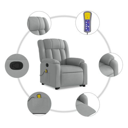 Poltrona Tapi Elevatória com 6 Pontos de Massagens e Reclinação Manual em Tecido Respirável - Cinzento Claro - Design Moderno