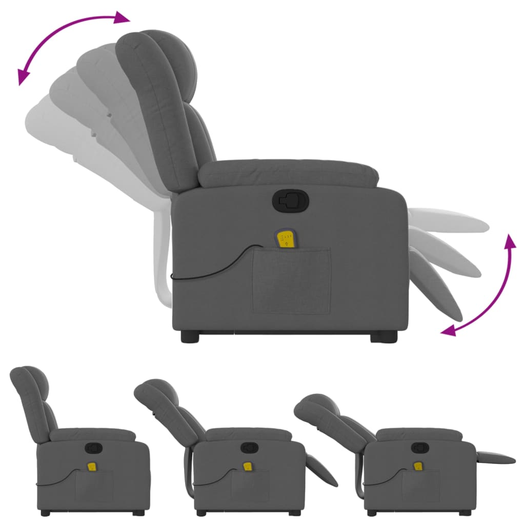 Poltrona Tapi Elevatória com 6 Pontos de Massagens e Reclinação Manual em Tecido Respirável - Cinzento Escuro - Design Moderno