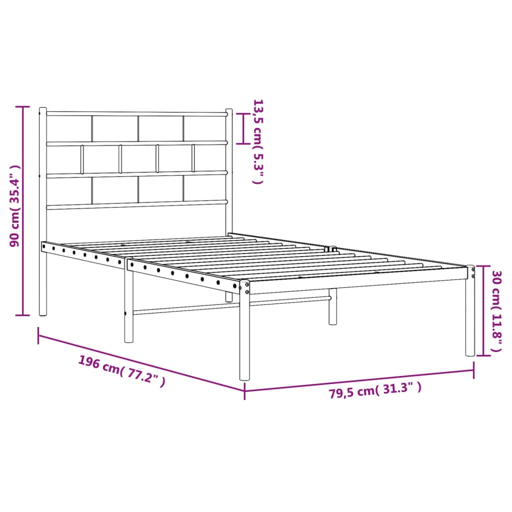 Estrutura de cama com cabeceira 75x190 cm metal preto