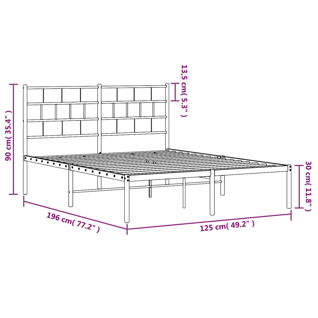 Estrutura de cama com cabeceira 120x190 cm metal preto