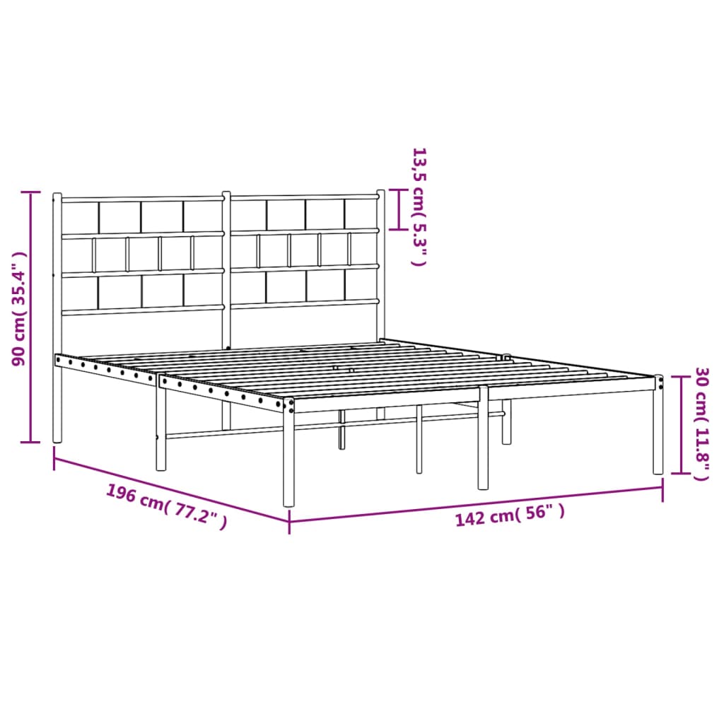 Estrutura de cama com cabeceira 135x190 cm metal preto