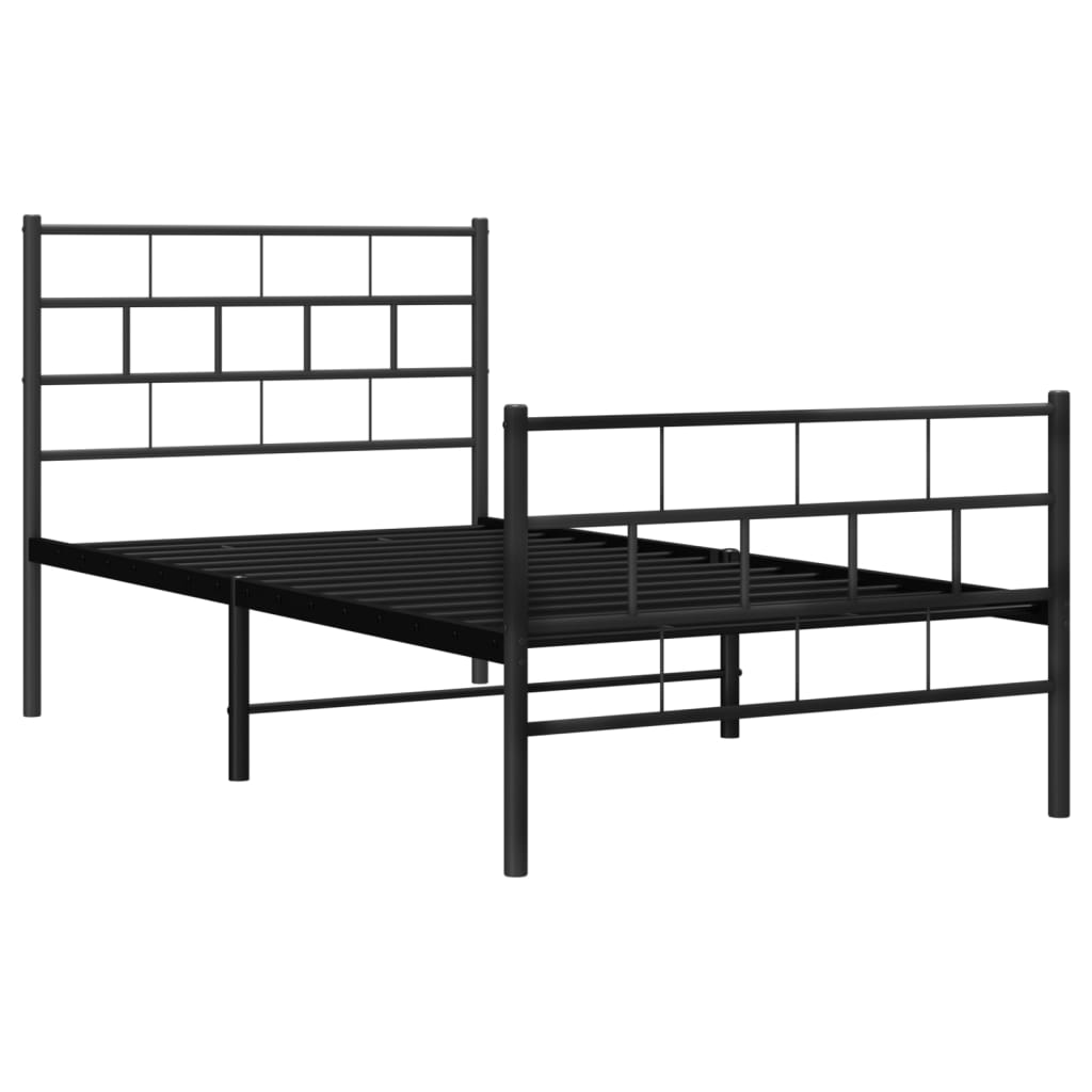 Estrutura de cama com cabeceira e pés 75x190 cm metal preto