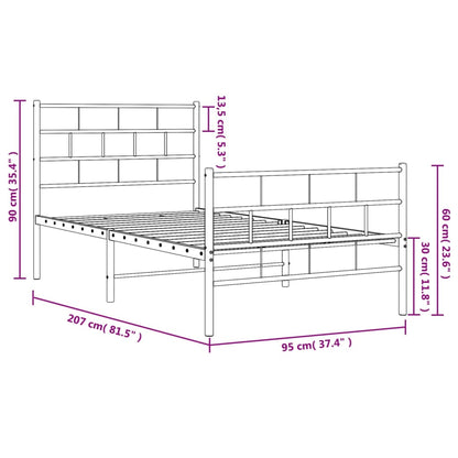 Estrutura de cama com cabeceira e pés 90x200 cm metal preto