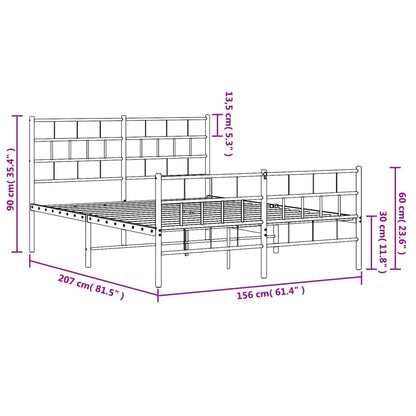 Estrutura de cama com cabeceira e pés 150x200 cm metal preto