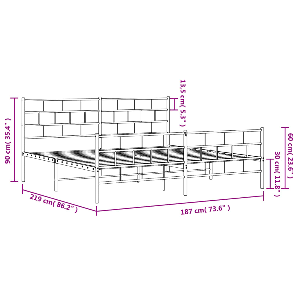 Estrutura de cama com cabeceira e pés 183x213 cm metal preto