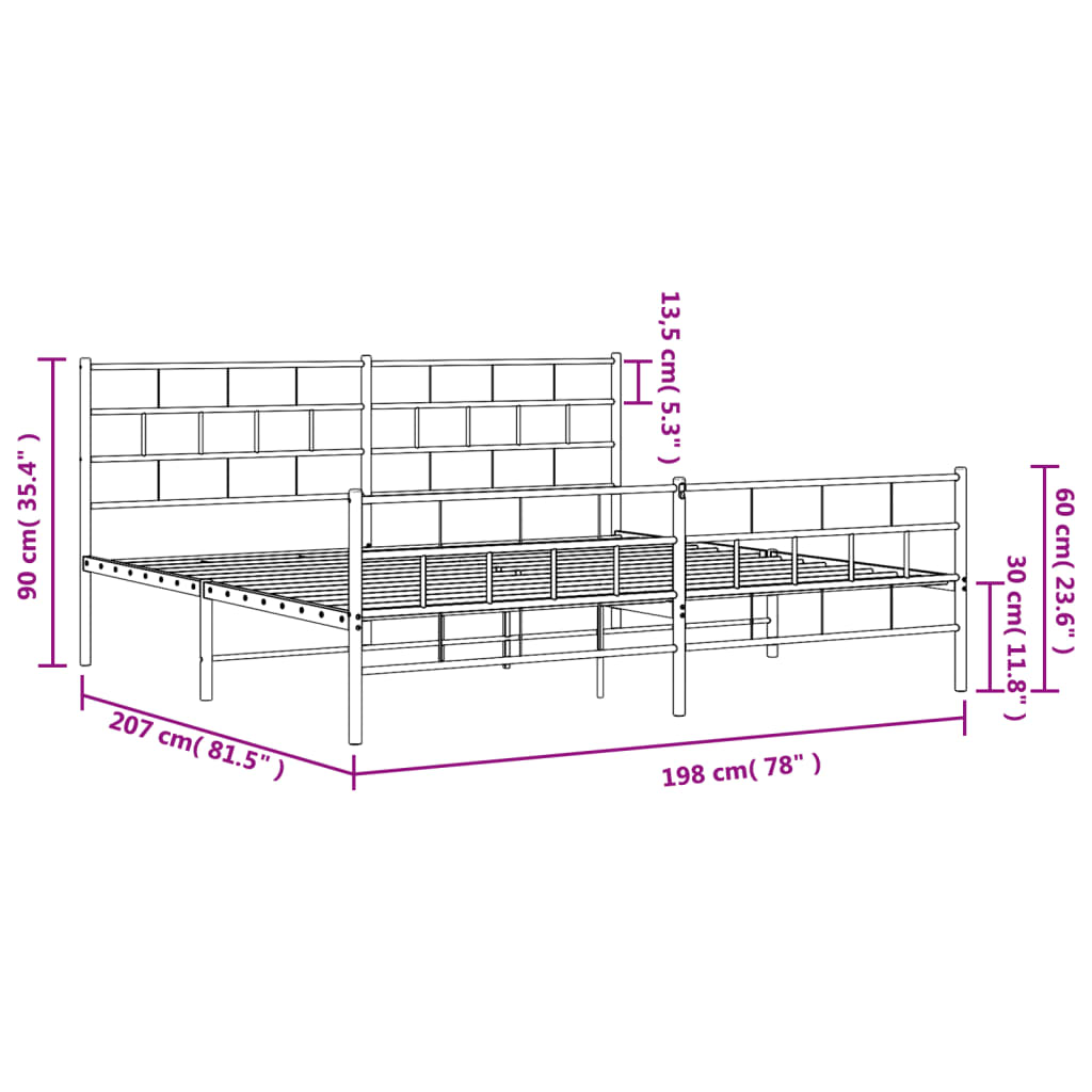 Estrutura de cama com cabeceira e pés 193x203 cm metal preto