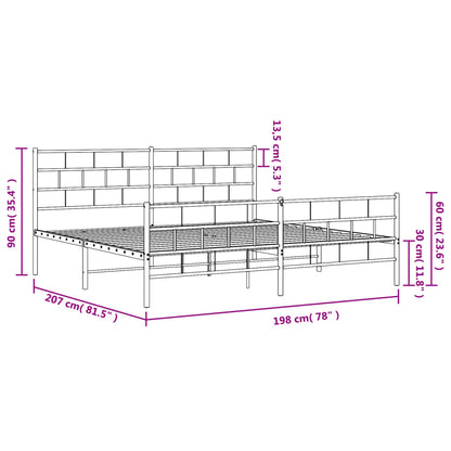 Estrutura de cama com cabeceira e pés 193x203 cm metal preto