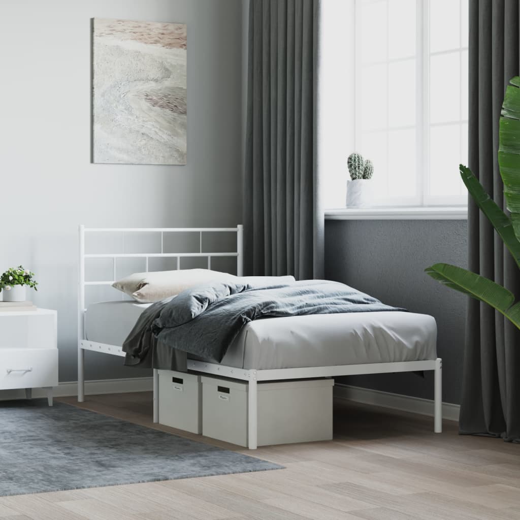 Estrutura de cama com cabeceira 90x190 cm metal branco