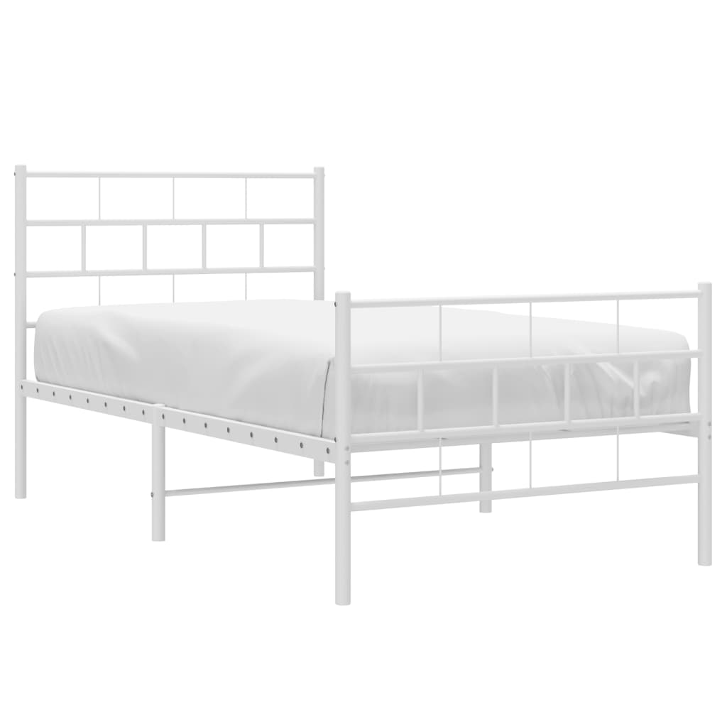 Estrutura de cama com cabeceira e pés 75x190 cm metal branco