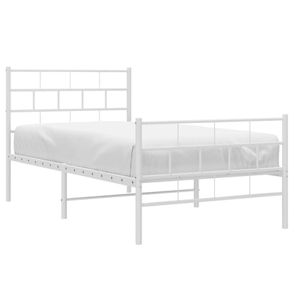 Estrutura de cama com cabeceira e pés 75x190 cm metal branco