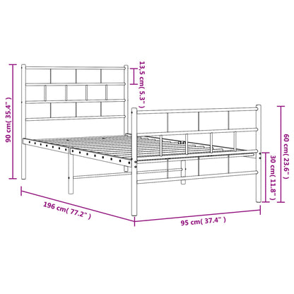 Estrutura de cama com cabeceira e pés 90x190 cm metal branco