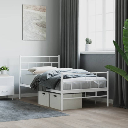 Estrutura de cama com cabeceira e pés 90x190 cm metal branco