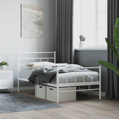 Estrutura de cama com cabeceira e pés 90x200 cm metal branco