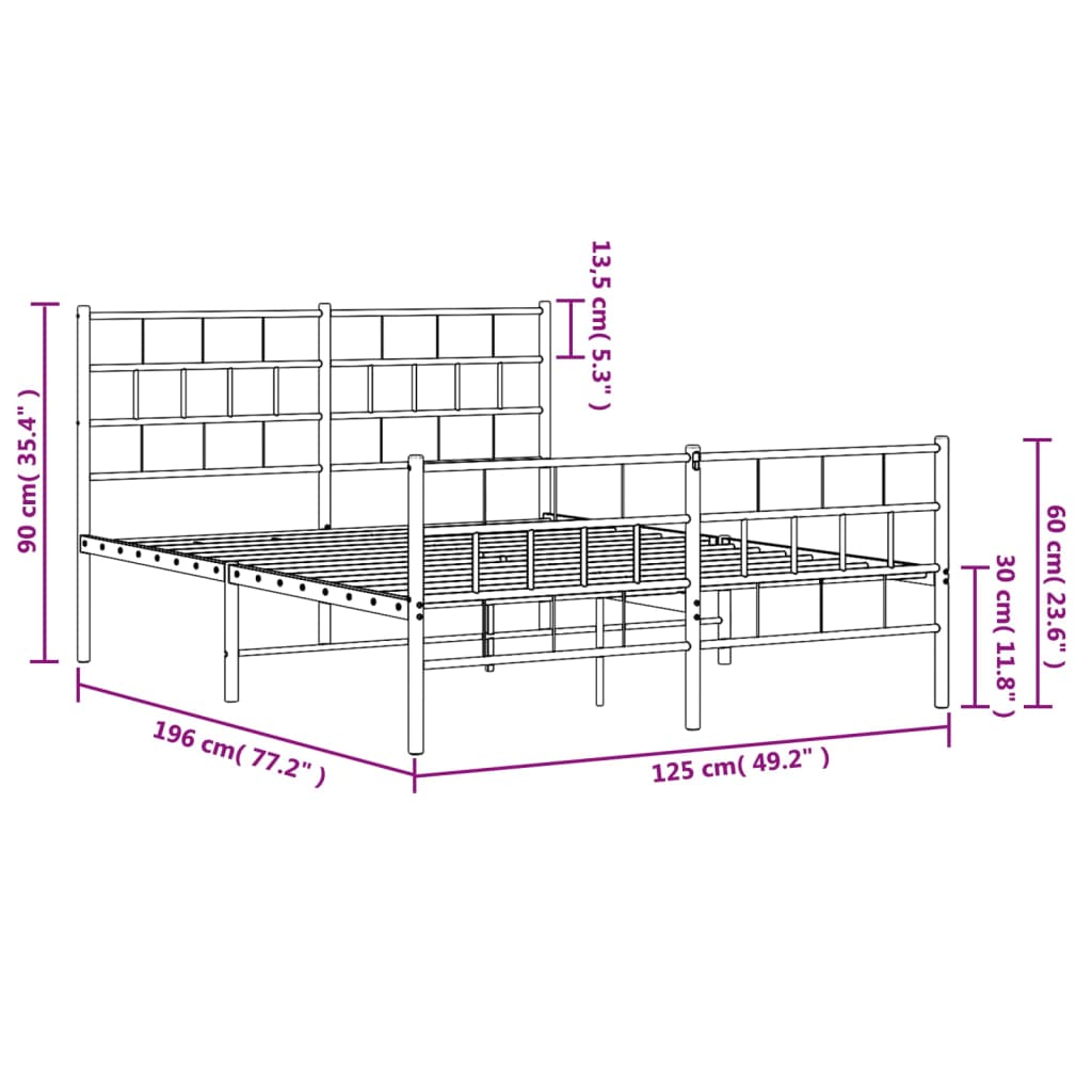 Estrutura de cama com cabeceira e pés 120x190 cm metal branco