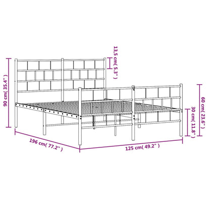 Estrutura de cama com cabeceira e pés 120x190 cm metal branco