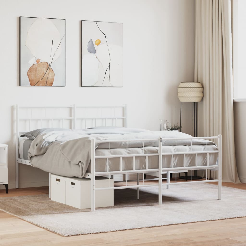 Estrutura de cama com cabeceira e pés 120x190 cm metal branco