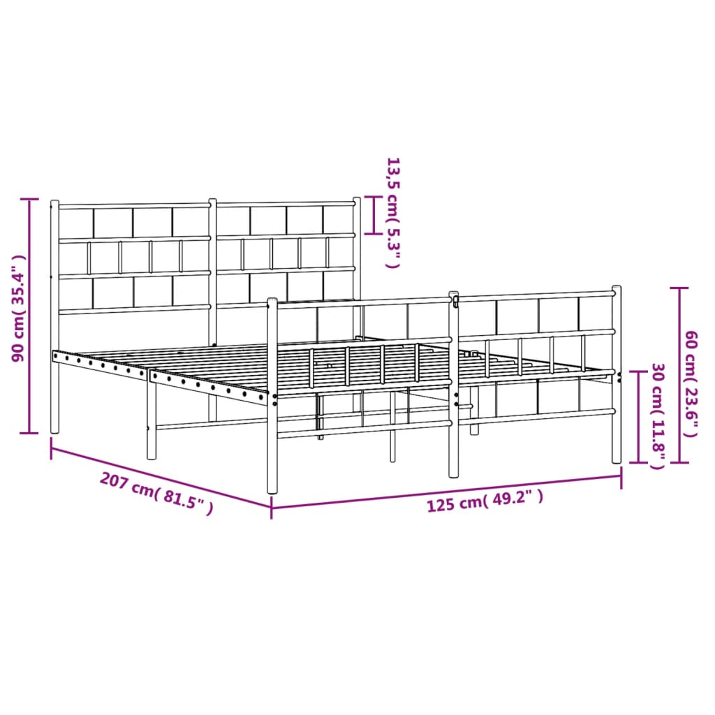 Estrutura de cama com cabeceira e pés 120x200 cm metal branco